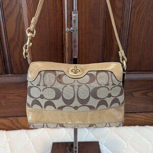 Coach Signature Patent Stripe Turn Lock Tan/Brown Mini bag